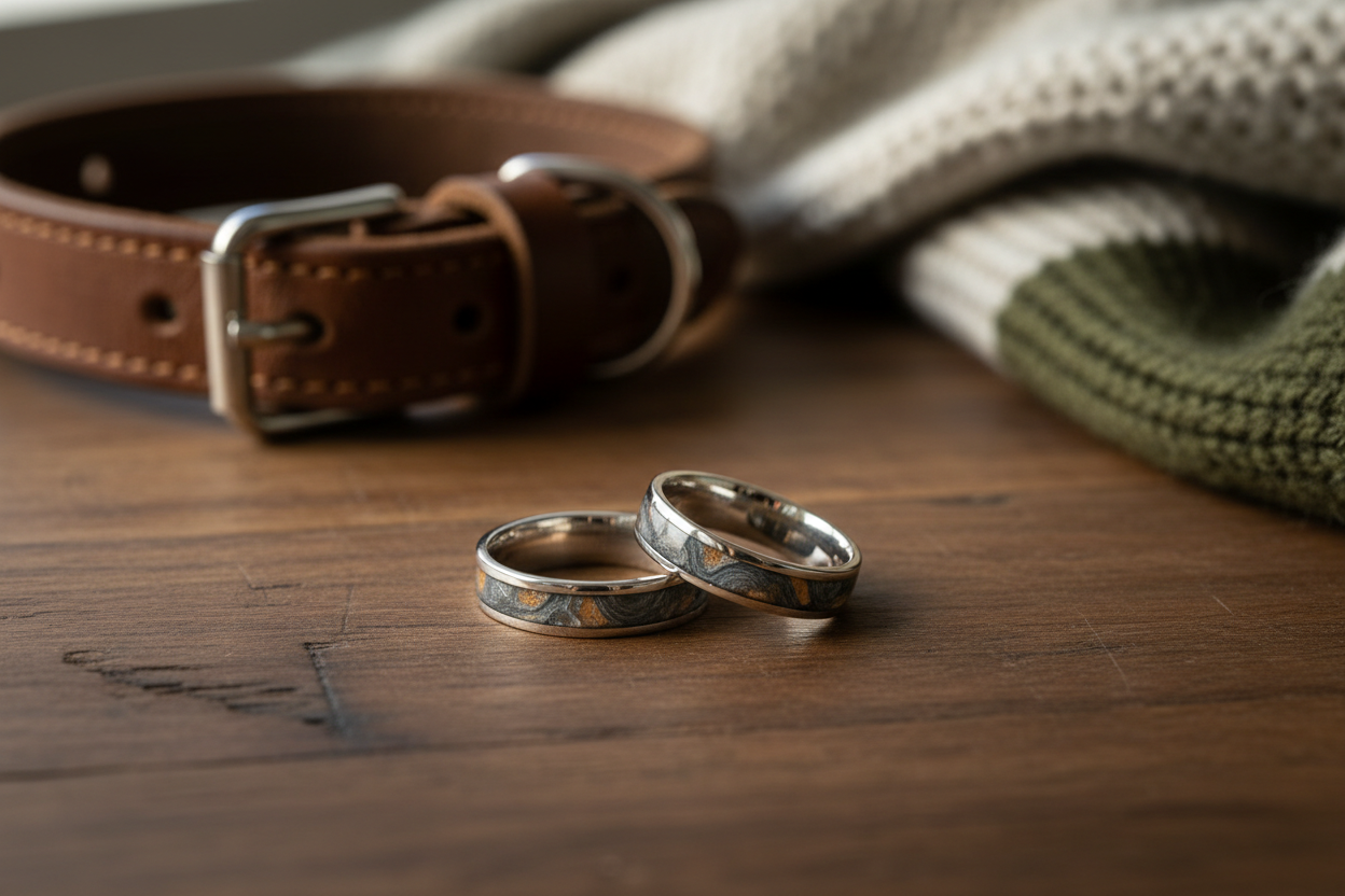 Handcrafted pet memorial rings with ash and fur inlay — WildBeard Legacy Co, Fort Collins CO