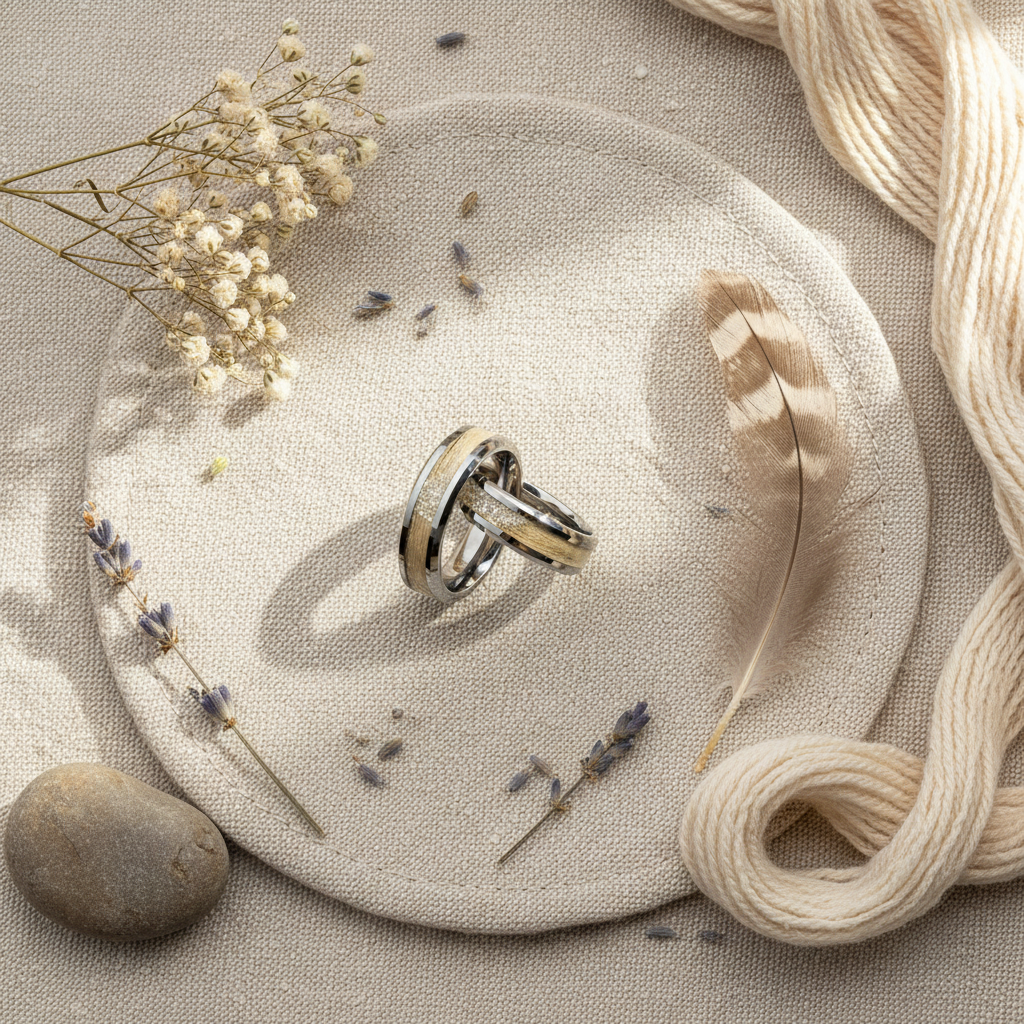 Pet remembrance ring flat lay - memorial jewelry for dog and cat loss