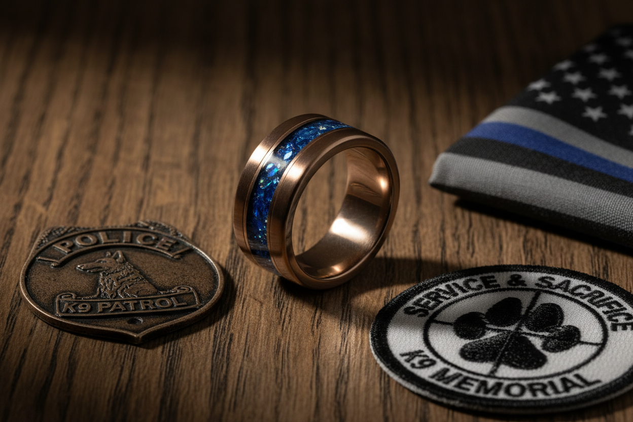 K9 Memorial Ring with Police Badge for custom rings by WildBeard Forge in Colorado