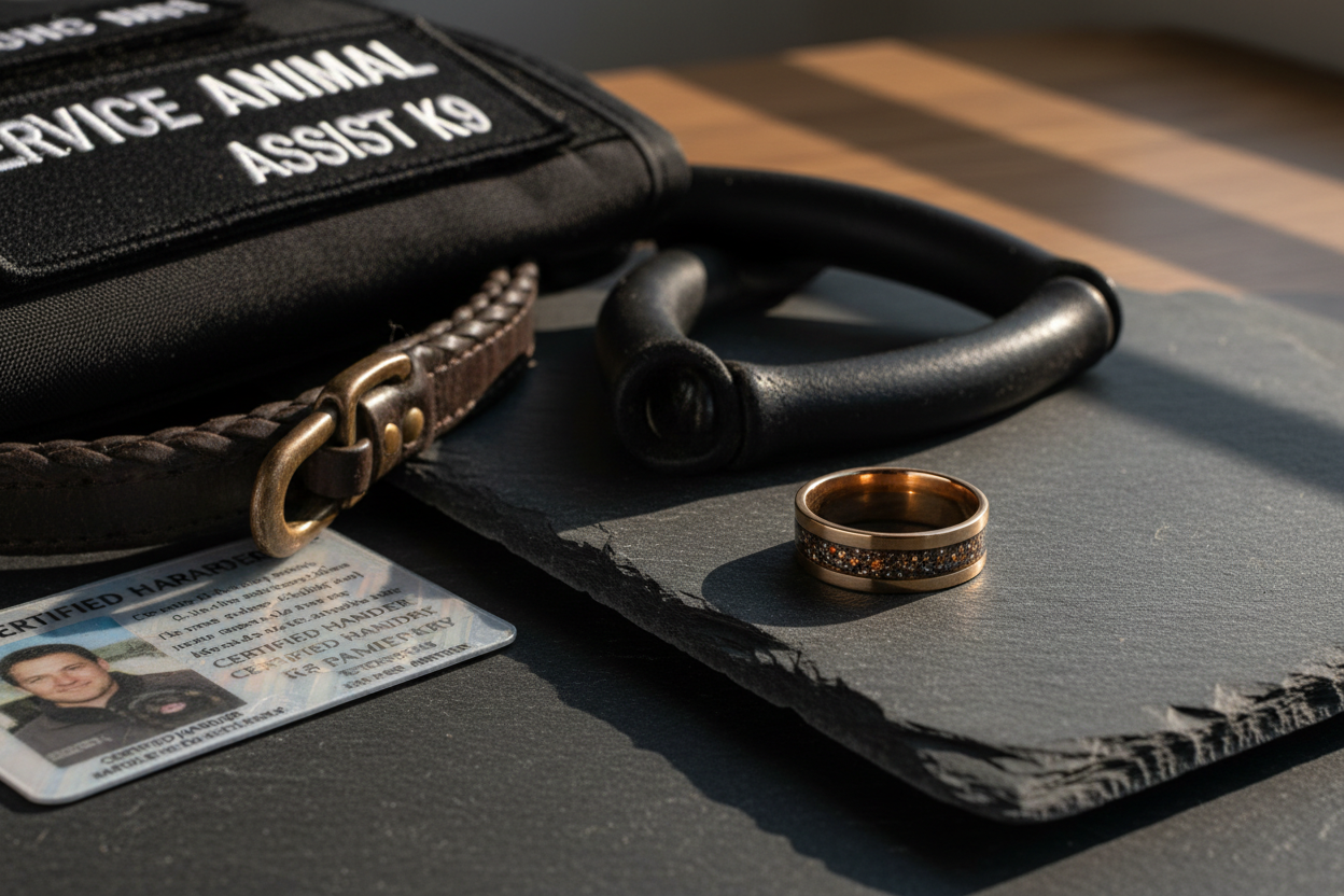K9 Memorial Ring with Service Vest for custom rings by WildBeard Forge in Colorado