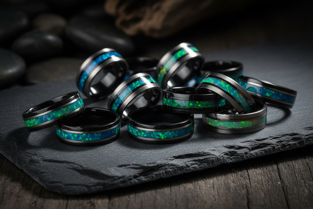 Multiple Opal Rings on Stone for custom rings by WildBeard Forge in Colorado